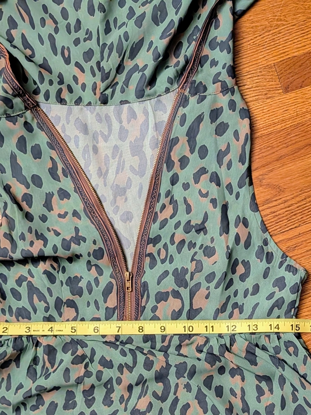 Morgan & Brook Retro Casual Green Leopard Print Chiffon Hooded Midi Dress Size S - Picture 9 of 12